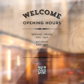 Zakelijk Welkom Openingstijden met QR Code Zwart Raamsticker (Vel 2)