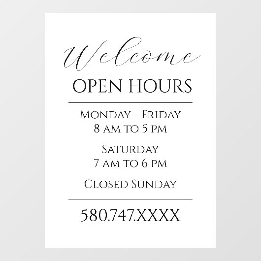 Zakelijk Welkom Openingstijden Zwart-wit Raamsticker (Vel)