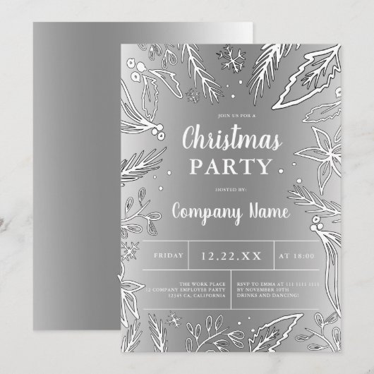 Zakelijk zilveren metallic kerstfeest kaart (Voorkant / Achterkant)