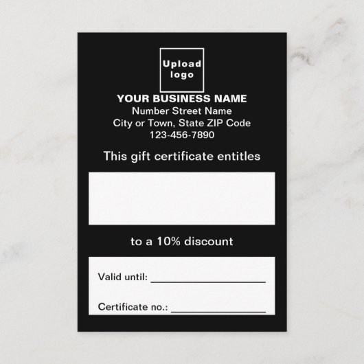 Zakelijk zwart cadeaubon informatiekaartje (Voorkant)