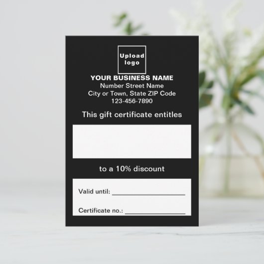 Zakelijk zwart cadeaubon informatiekaartje (Staand voorkant)