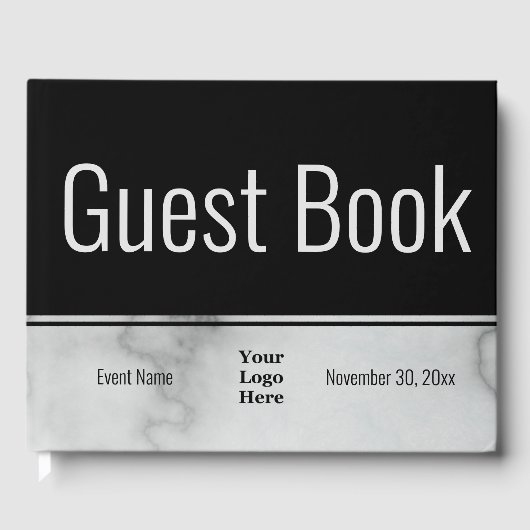 Zakelijk zwart en faux marmer uw Logo hier Gastenboek (Voorkant)