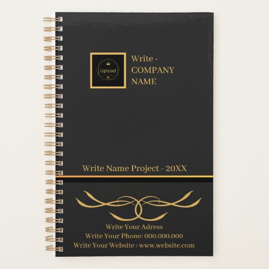 Zakelijk Zwart en Goud Bedrijf Logo Monogram Planner (Voorkant)