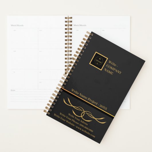 Zakelijk Zwart en Goud Bedrijf Logo Monogram Planner (Display)
