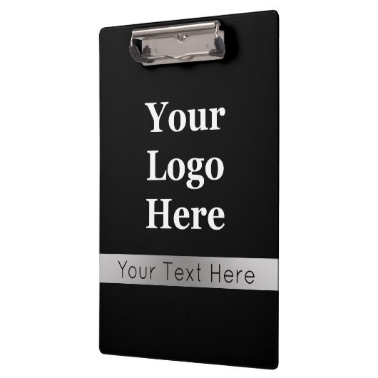 Zakelijk Zwart en Zilver Uw Logo Tekst Sjabloon Klembord (Links)