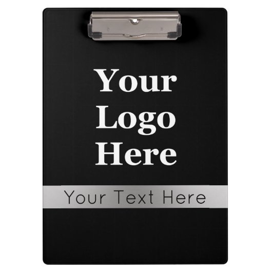 Zakelijk Zwart en Zilver Uw Logo Tekst Sjabloon Klembord (Voorkant)