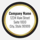 Zakelijk Zwart Wit & Goud Elegant Retouradres Ronde Sticker (Voorkant)