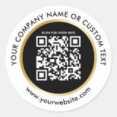 Zakelijk Zwart Wit Goud Website QR Code Verzending Ronde Sticker (Voorkant)