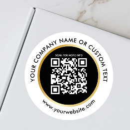Zakelijk Zwart Wit Goud Website QR Code Verzending Ronde Sticker