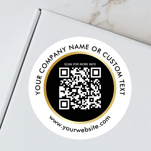 Zakelijk Zwart Wit Goud Website QR Code Verzending Ronde Sticker