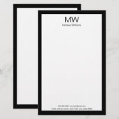 Zakelijk Zwart Wit Monogram Naam Contactgegevens. Briefpapier (Voorkant / Achterkant)