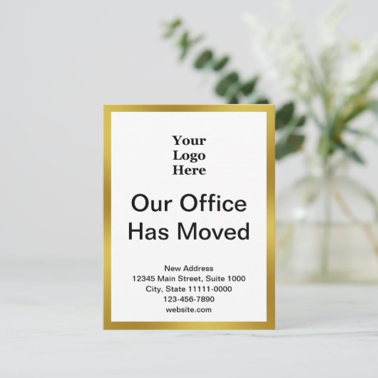 Zakelijke adreswijziging Gold White Aankondiging Briefkaart (Staand voorkant)