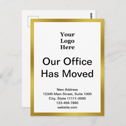 Zakelijke adreswijziging Gold White Aankondiging Briefkaart (Voorkant / Achterkant)