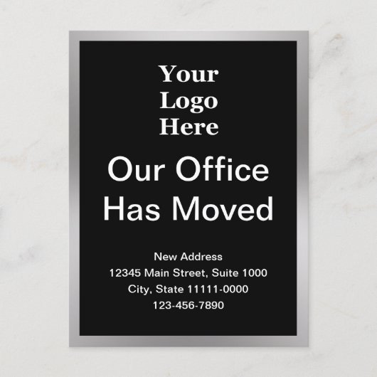 Zakelijke adreswijziging Sjabloon zwart en zilver Briefkaart (Voorkant)