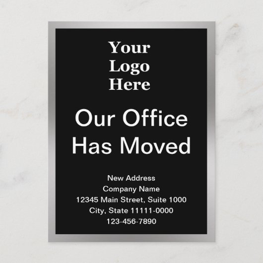 Zakelijke adreswijziging Zwart & Zilver 2-zijdig Briefkaart (Voorkant)