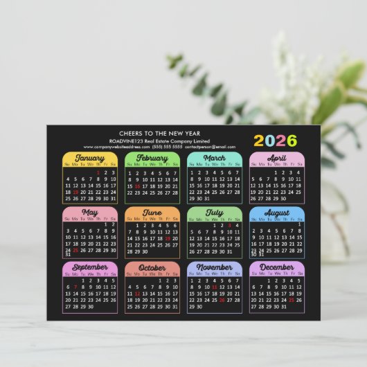 Zakelijke agenda 2026 Modern Zwart Eenvoudige Kleu Feestdagenkaart (Staand voorkant)