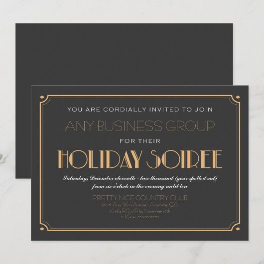 Zakelijke Art Deco Soiree Vakantie Party Uitnodigi Kaart (Voorkant / Achterkant)