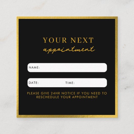 Zakelijke Beauty Afspraakkaart Zwart Goud Vierkante Visitekaartje (Voorkant)