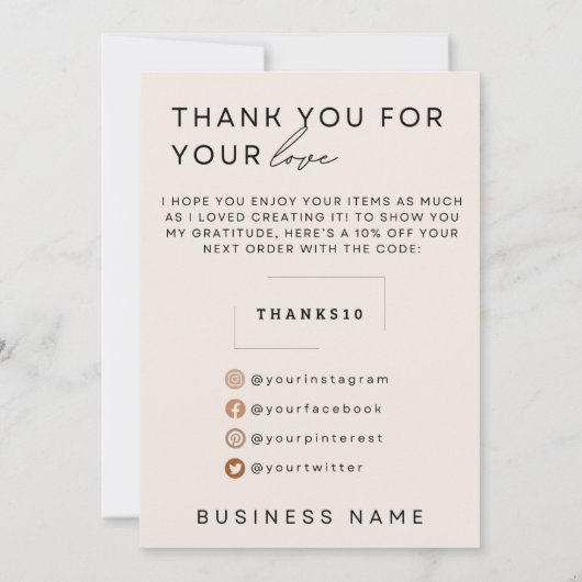 Zakelijke bedankkaart in beige bijsluiter (Achterkant)