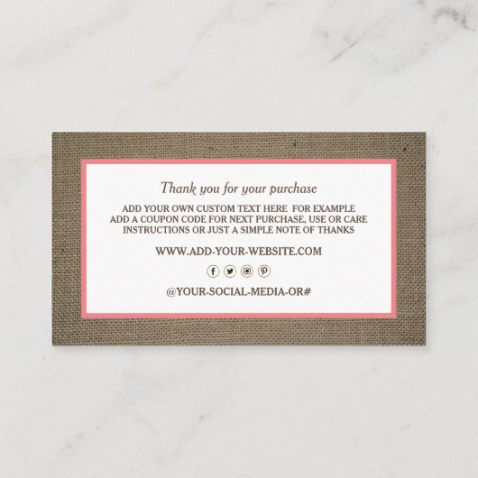 Zakelijke bedankkaart met zanddollar en jute visitekaartje (Achterkant)