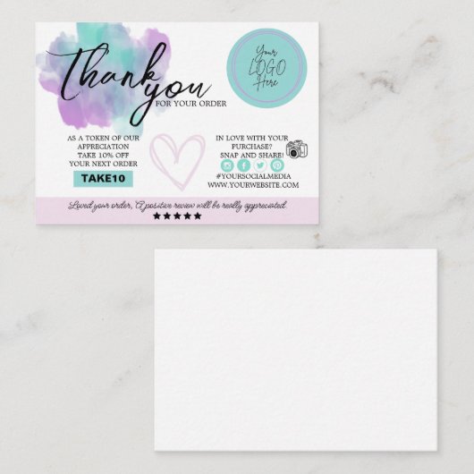 Zakelijke bedankpas - Soft Pastel Informatiekaartje (Voorkant / Achterkant)