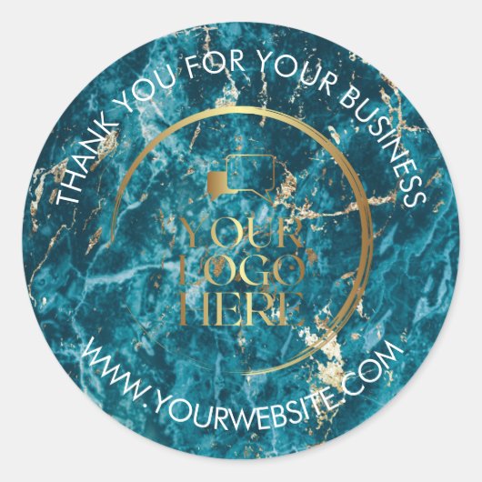 Zakelijke bedankstickers Aangepaste logo Aqua Ronde Sticker (Voorkant)