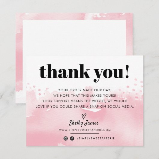 ZAKELIJKE BEDANKT moderne waterverf  roze LOGO (Voorkant / Achterkant)