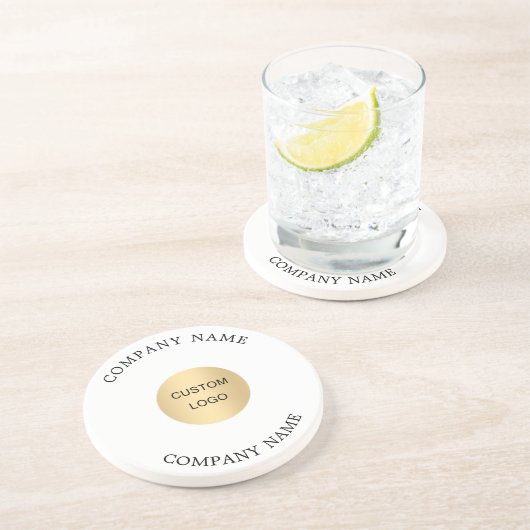 Zakelijke bedrijfslogo tekst slogan zandsteen onderzetter (Zijkant)