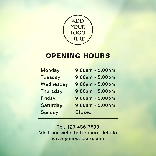 Zakelijke bedrijfsuren winkel logo hier raamsticker (Vel 3)