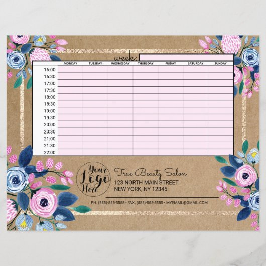 Zakelijke benoemingen voor roze Floral Gold Kraft  (Achterkant)