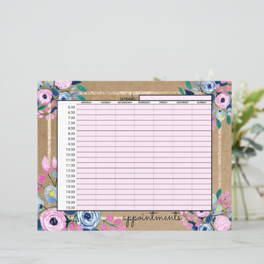 Zakelijke benoemingen voor roze Floral Gold Kraft  (Staand voorkant)