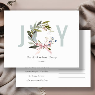 Zakelijke Blush Green Winter Krans Corporate Logo Feestdagenkaart