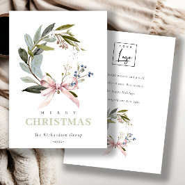 Zakelijke Blush Green Winter Krans Corporate Logo Feestdagenkaart