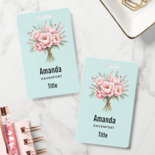 Zakelijke boeket roze pioenroos bloemen badge