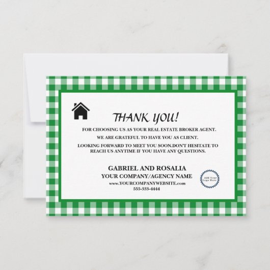 Zakelijke buffelcontroles van Real Estate Broker A Bedankkaart (Voorkant)