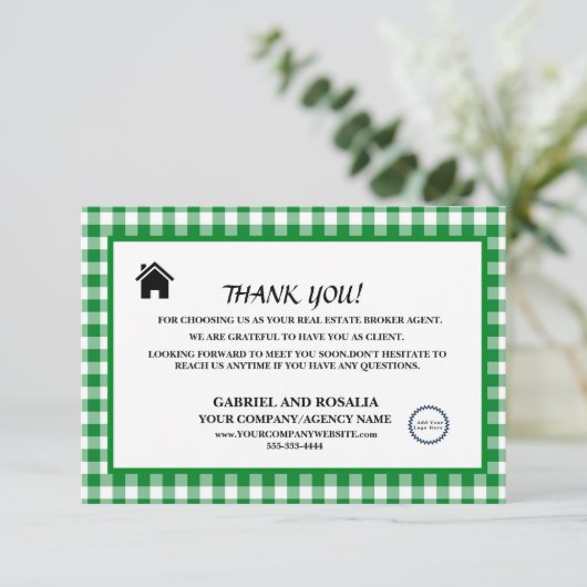 Zakelijke buffelcontroles van Real Estate Broker A Bedankkaart (Staand voorkant)