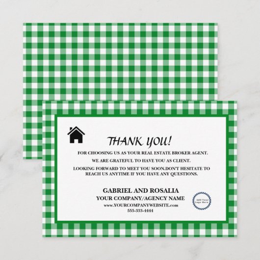 Zakelijke buffelcontroles van Real Estate Broker A Bedankkaart (Voorkant / Achterkant)