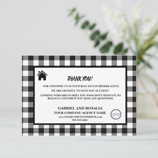 Zakelijke buffelcontroles van Real Estate Broker A Bedankkaart (Staand voorkant)