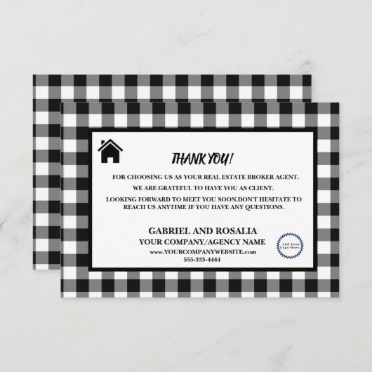 Zakelijke buffelcontroles van Real Estate Broker A Bedankkaart (Voorkant / Achterkant)