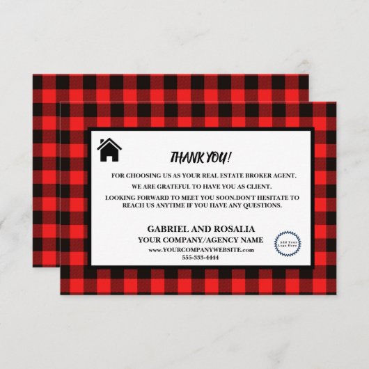 Zakelijke buffelcontroles van Real Estate Broker A Bedankkaart (Voorkant / Achterkant)