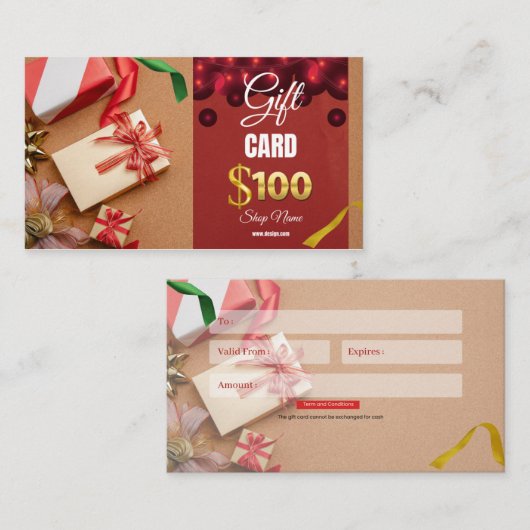 Zakelijke cadeaubon $ 100 visitekaartje (Voorkant / Achterkant)