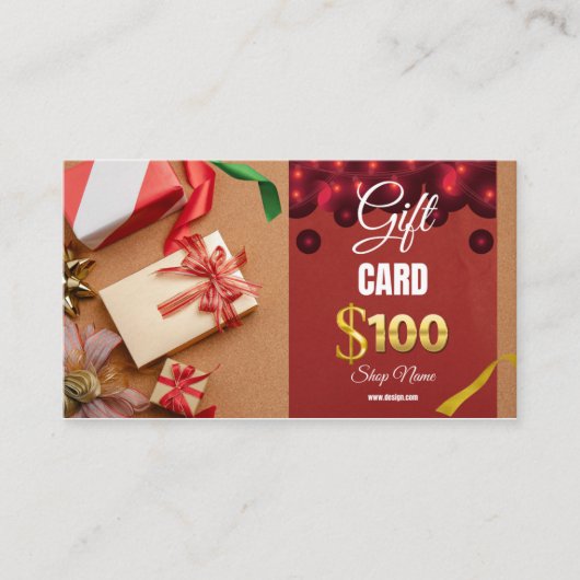 Zakelijke cadeaubon $ 100 visitekaartje (Voorkant)