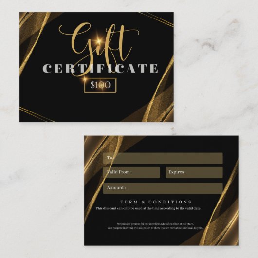 Zakelijke cadeaubon $ 100 visitekaartje (Voorkant / Achterkant)