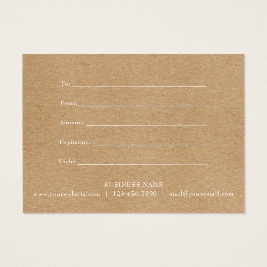 Zakelijke cadeaubon Rustic Kraft Bedankt Visitekaartje (Achterkant)