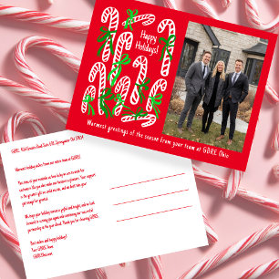 Zakelijke Candy Cane Aangepaste FOTO Kerstmis Feestdagenkaart