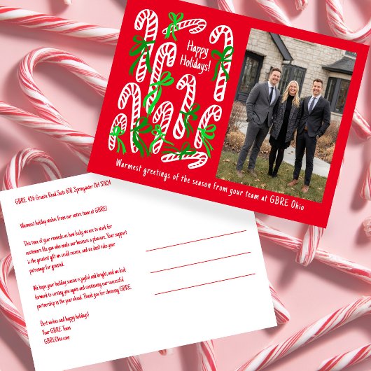 Zakelijke Candy Cane Aangepaste FOTO Kerstmis Feestdagenkaart