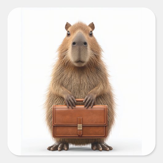 Zakelijke Capybara met aktetas Vierkante Sticker (Voorkant)