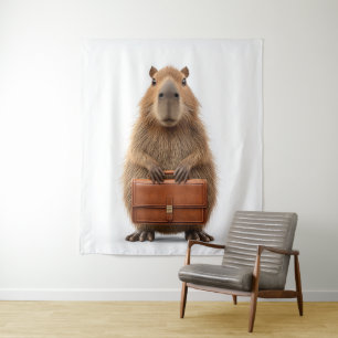 Zakelijke Capybara met aktetas Wandkleed