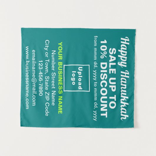 Zakelijke Chanoeka Sale op Blauwgroen groen tapijt Wandkleed (Voorkant (horizontaal))