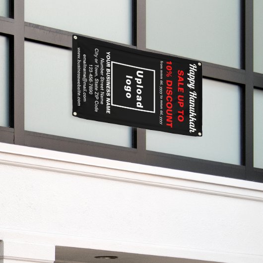 Zakelijke Chanoeka Sale op zwarte banner (Buitenkant Gebouw)